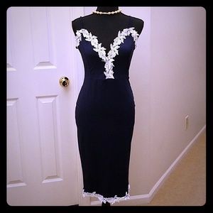 Navy blue lace trim dress